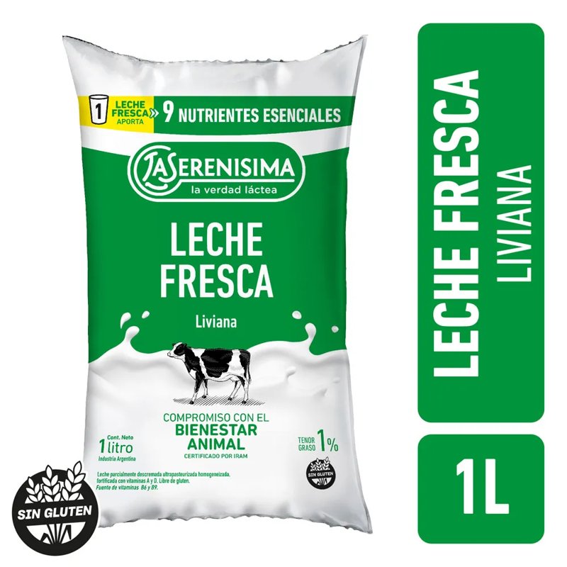 SERENISIMA LECHE FRESCA SACHET 1L 1%_